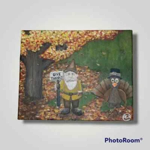 Sarcastic Thanksgiving Gnome and Turkey Acrylic Painting on 8 x 10 Canvas - Picture 1 of 6