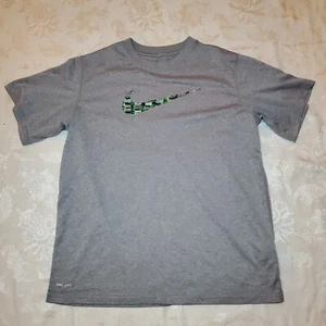 Nike Swoosh Boys YOUTH Shirt Size L Gray Solid Dri Fit Polyester - Picture 1 of 4