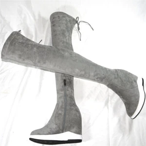 Thigh High Fashion Sneaker Women's Over the Knee Boots Stretchy Wedge High Heels - Picture 1 of 24