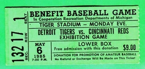 5/6/85 REDS/TIGERS TICKET STUB-PETE ROSE-CHARITY GAME AT TIGER STADIUM - Picture 1 of 2
