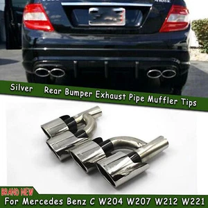 2x Silver Quad Oval Exhaust Pipe Muffler For Mercedes Benz C W204 W207 W212 W221 - Bild 1 von 5