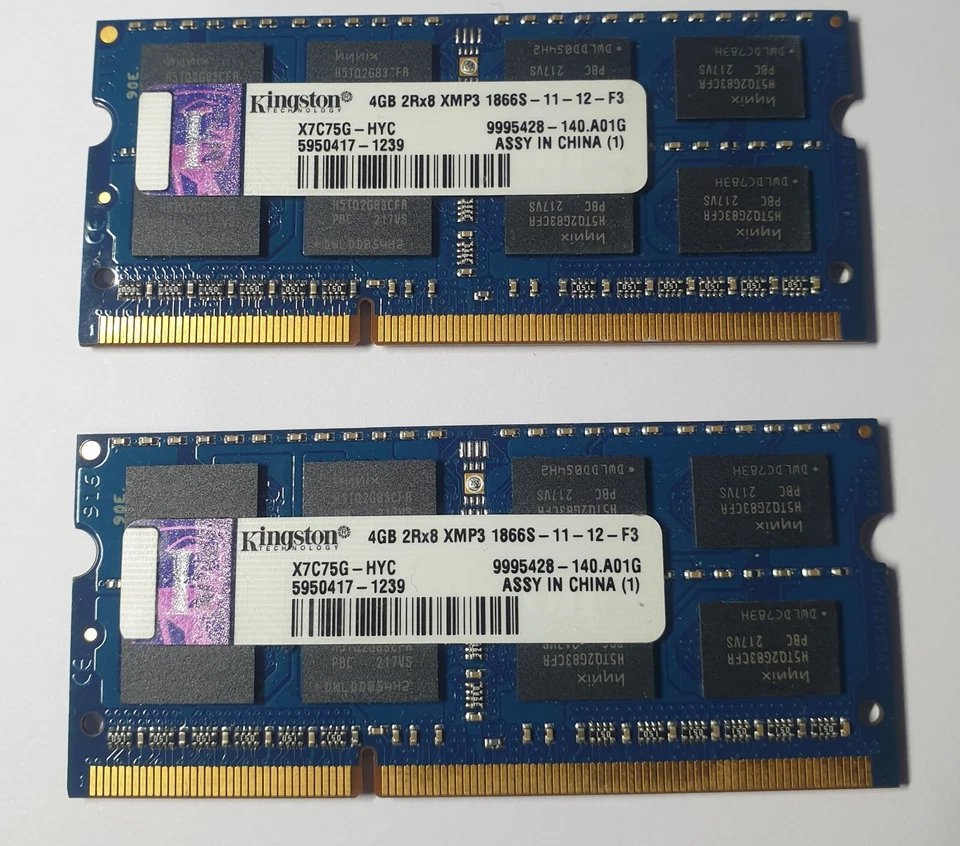 Kingston 8GB 2x4GB X7C75G-HYC PC3-14900 DDR3 1866 Laptop RAM Memory 204Pin XMP3 - Image 1 of 1