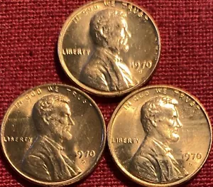 1970 D Lincoln Memorial Cent BU Penny US Coin - Lot Of Three - Picture 1 of 6