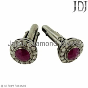 0.3CTW Natural Pink Ruby Gemstone Pave Diamond Sterling Silver Cufflink Jewelry - Picture 1 of 2