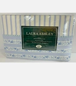 NOS Vintage Laura Ashley Flat Sheet w/Blue and White Stripes - Twin Size - Picture 1 of 5