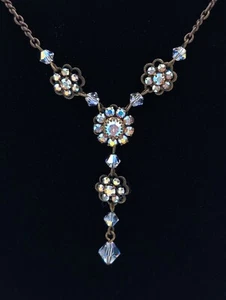 Liz Palacios Pendant Necklace Filigree Aurora Borealis Swarovski Crystal U335 - Picture 1 of 10