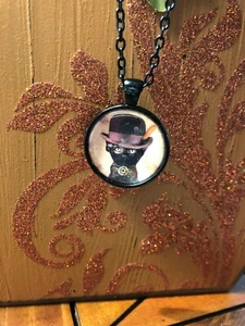 Steampunk Cat in Derby SOMBRERO Collar Collar En Cadena Negra/Collar Gato/Negro ca - Imagen 1 de 4