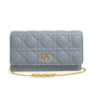 Christian Dior Caro Cannage Chain Shoulder Bag Calfskin, Cloud Blue S5134UWHC - Picture 1 of 11