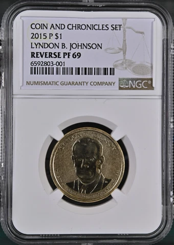 2015 Coin and Chronicles Lyndon B. Johnson $1 NGC REVERSE PROOF PF 69 Cover