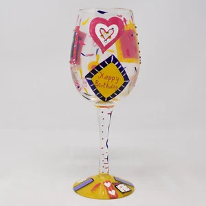 Lolita Birthday Girl Artisan Hand Painted Wine Glass Happy Colorful Party Gift - Picture 1 of 12