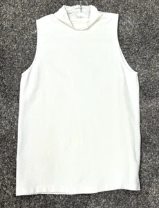 Athleta XL Off White Nylon Blend Mock Neck Ribbed Tank Top (F5) - Picture 1 of 4