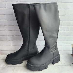 ASOS Design Black Boots Knee High Waterproof Wellies Black Size 8W Unworn - Picture 1 of 8