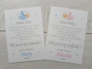 Personalisierte Wunschkarten zur Taufe Will you be my Godmother Pate Eltern - Bild 1 von 1