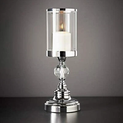 New Silver Chrome Metal & Glass Ring Candle Holder Hurricane Lamp Wedding Table - Image 1 of 2