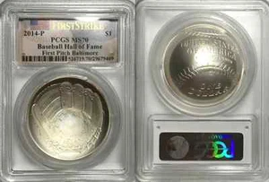 *2014 FIRST PITCH BALTIMORE FS $1 Baseball Hall of Fame PCGS MS70 Silver Coin* - Picture 1 of 3