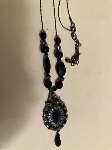 vintage estate blue rhinestone pendant necklace - Picture 1 of 4