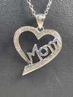 Kj 925 Sterling Silver "mom" Diamond Heart Necklace 18" Mother April Love 3742