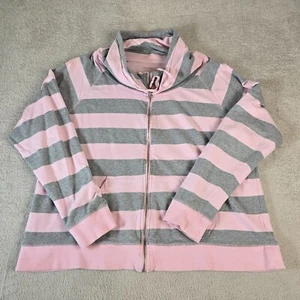 Calvin Klein Performance Sweatshirt Womens 2X Pink Gray Striped Full Zip Shirt - Picture 1 of 13