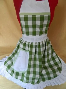 RETRO VINTAGE 50's STYLE FULL APRON / PINNY - GREEN & WHITE - Picture 1 of 3