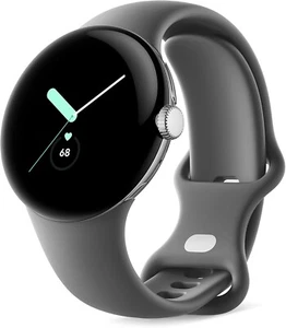 Google Pixel Watch Android Smartwatch Polished Silver Stainless Steel case Charc - Afbeelding 1 van 12