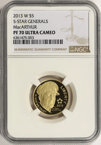 2013-W 5-Star Generals MacArthur $5 Gold Commemorative NGC PF70 Ultra Cameo Cover