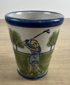 Louisville Stoneware Female Golfer Teeing Off Hand Painted Tumbler 8 oz - Picture 1 of 8
