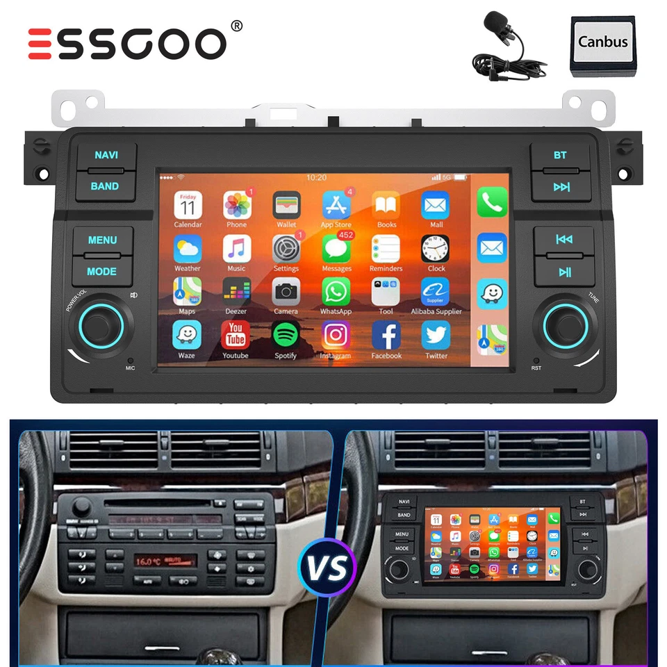 Android 14 Apple Carplay Autoradio GPS RDS WiFi Für BMW 3er E46 M3 Rover 75 MGZT - Bild 1 von 4