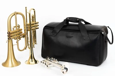 Bolso Trompeta Cuero Genuino (Doble/Triple) MG Cuero Trabajo Caballo Loco NEGRO Foto 1 de 4