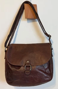Jack Georges All American Genuine Leather Crossbody Shoulder Bag Purse Brown - Picture 1 of 14