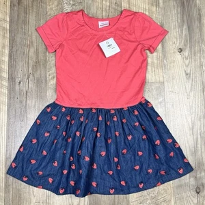 NWT Hanna Andersson 100% Cotton Sunny Playdress Chambray Strawberries 130 US 8 - Picture 1 of 4