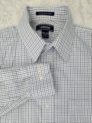 CAMISETA Lands End para hombre talla 15,5-33 manga larga a cuadros sin planchar algodón Supima Foto 1 de 4