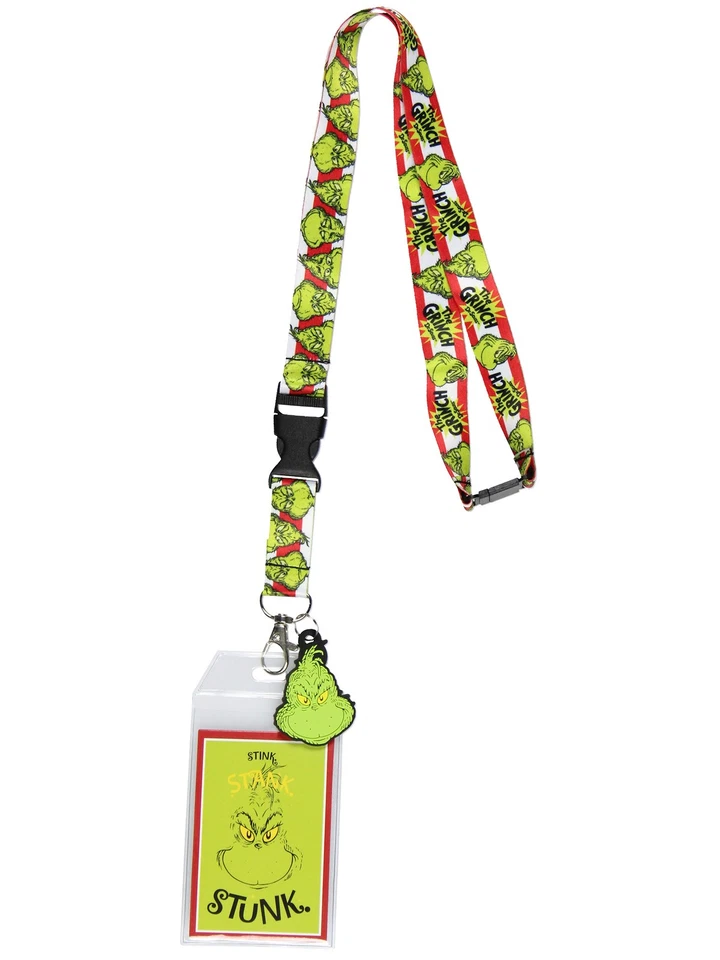 Dr. Seuss GRINCH Stink Stank Stunk Holder Lanyard w/ 2" Logo Rubber Pendant - Image 1 of 3