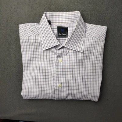 Camisa David Donahue Para Hombre 16 34/35 Púrpura Cuadros Abotonada Manga Larga Clásica Foto 1 de 4