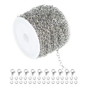 Silver Chain Jewelry Making Supplies Stainless Steel Flat Circle Rolo Chain L... - Picture 1 of 7