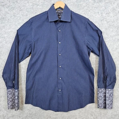 Banana Republic Mens Dress Shirt Size L 16-16 1/2 Blue Pinstriped French Cuffs - Image 1 of 4