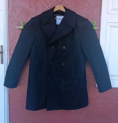 DSCP Quarterdeck Collection Pea Coat Mens 42 LONG Black Wool Double Breasted  - Image 1 of 4