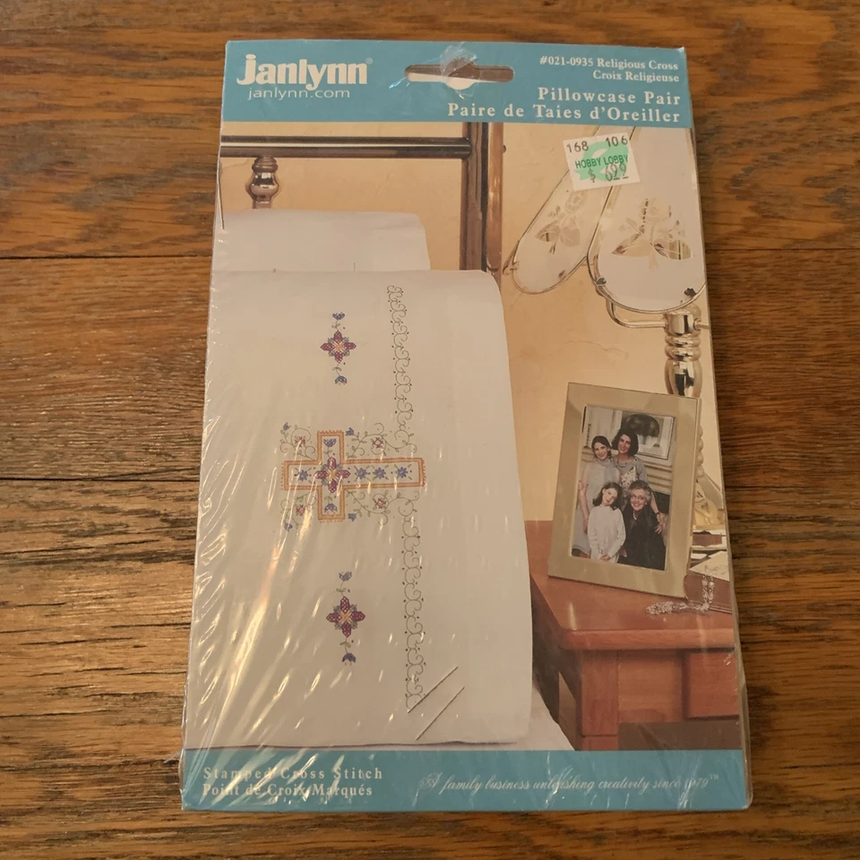 Janlynn Stamped Cross Stitch Pillowcases Kit Religious Cross 021-0935 (36) - Image 1 of 4