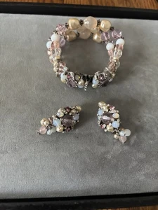 Süße Romantik 3 Strang Rosa Kunstperlen Opalisierend Perlen Armband Clip On Ohrringe - Bild 1 von 10