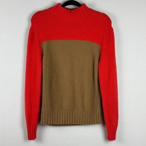 J. Crew Colorblock Mock Neck Sweater Turtleneck Top Size M Tan/Orange Wool Soft - Picture 1 of 8