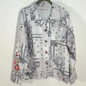 Johnny Was Linen Ashton Bandana Worker Jacket Small Embroidered Blazer Summer - Picture 1 of 15