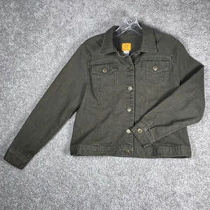 Ruby Rd Olive Green Denim Jacket Womens Size 10 Button Front Ramie Blend - Picture 1 of 11