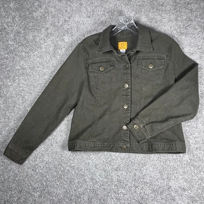 Ruby Rd Olive Green Denim Jacket Womens Size 10 Button Front Ramie Blend - Image 1 of 4