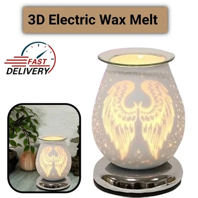 3D Electric Wax Melt Oil Burner Aroma Lamp White Satin Angel Wings Touch Control - Image 1 of 4
