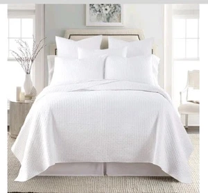 Levtex Home Ultra Luxus Kreuzstich hellweiß King Quilt Set - King - NEU - Bild 1 von 5