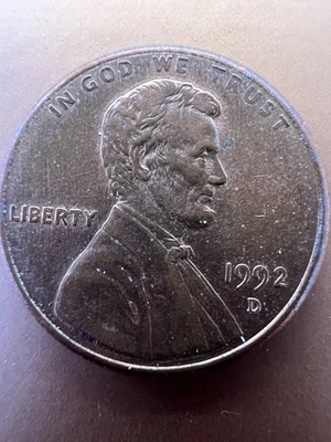 1992 D Penny Error DDO is visible on the letters “In God We Trust “  - Image 1 of 4