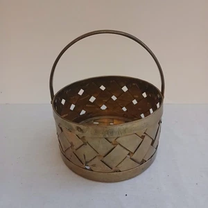 Vintage Solid Brass Hand Crafted Woven Basket W/ Swivel Handle - Picture 1 of 8