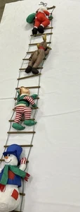 Vintage Weihnachten Weihnachtsmann mit Helfern Kletterer mit 8 Fuß Leiter Nylon Plüsch Puff - Bild 1 von 9