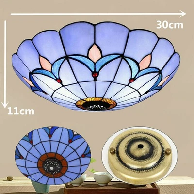 12"Tiffany Style Stained Glass Flush Mount Vintage Ceiling Light Lamp Fixture - Image 1 of 4