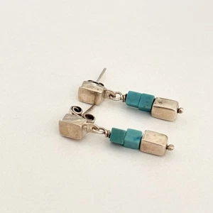 Vintage 925 Sterling Silber Türkis Perlen Modernist Ohrhänger - Bild 1 von 8