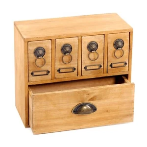 Wooden 5 Drawers Storage Cabinet Shabby Chic Home Office Desktop Organiser - Picture 1 of 5